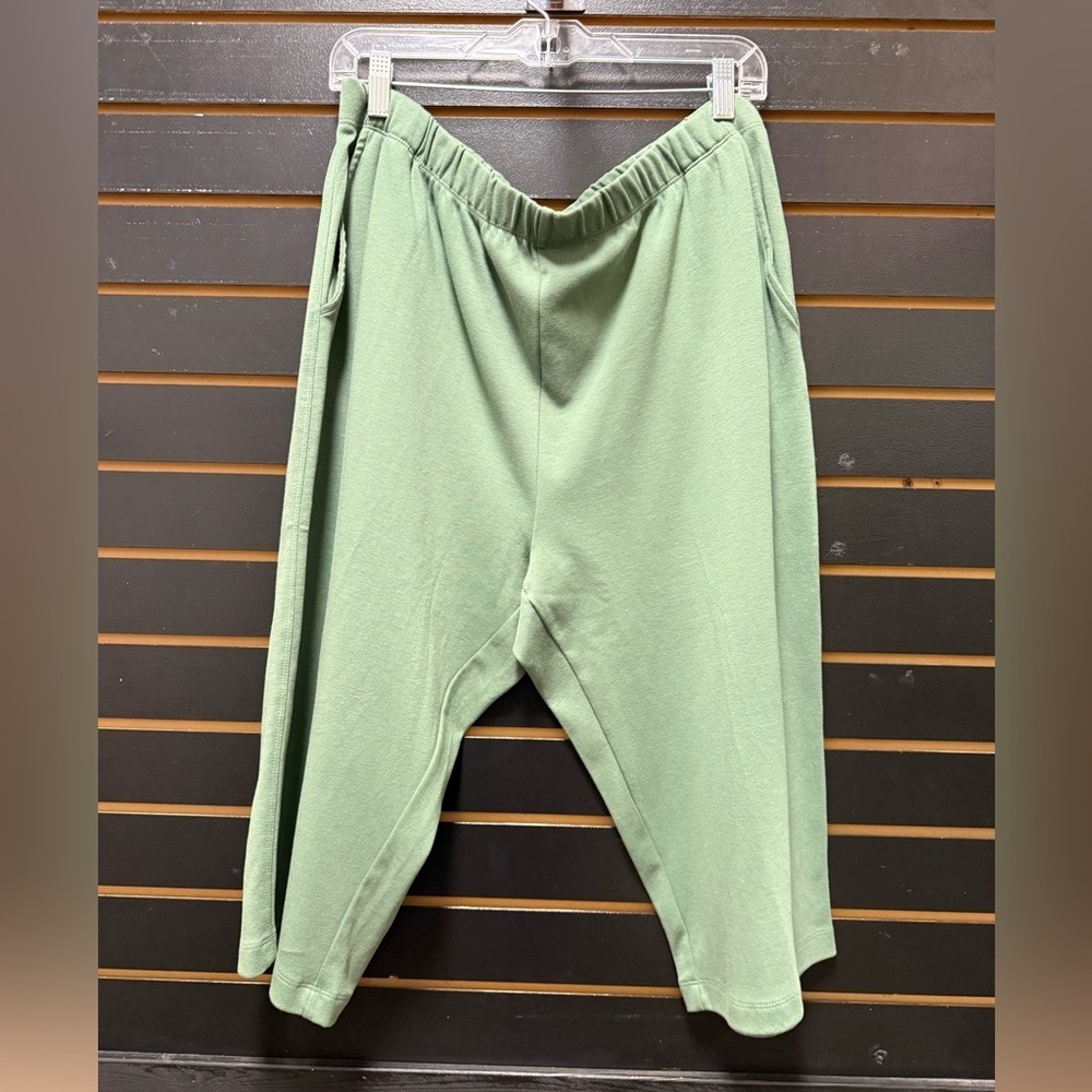 Lands’ End Sport Knit Capri Pants XL 18 Sage Green 100% Cotton